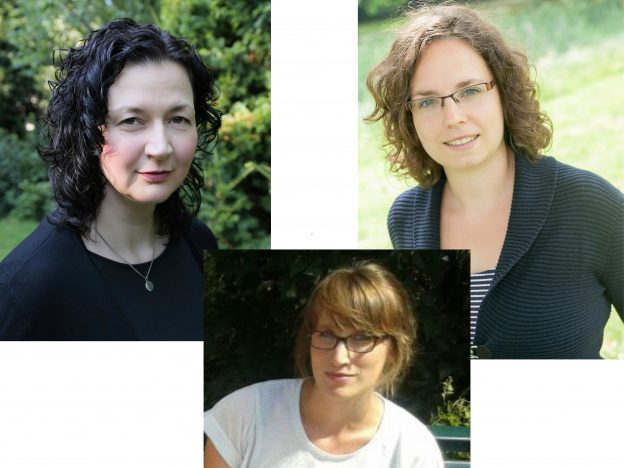 Collage aus den Porträts der drei Lektorinnen, die nun die Leitung der RG Rhein-Ruhr innehaben: Diana Steinborn, Maike Meurer und Maike Frie