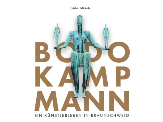 Cover des Buchs "Bodo Kampmann. Ein Künstlerleben in Braunschweig". Zeigt seine Plastik Justitia.