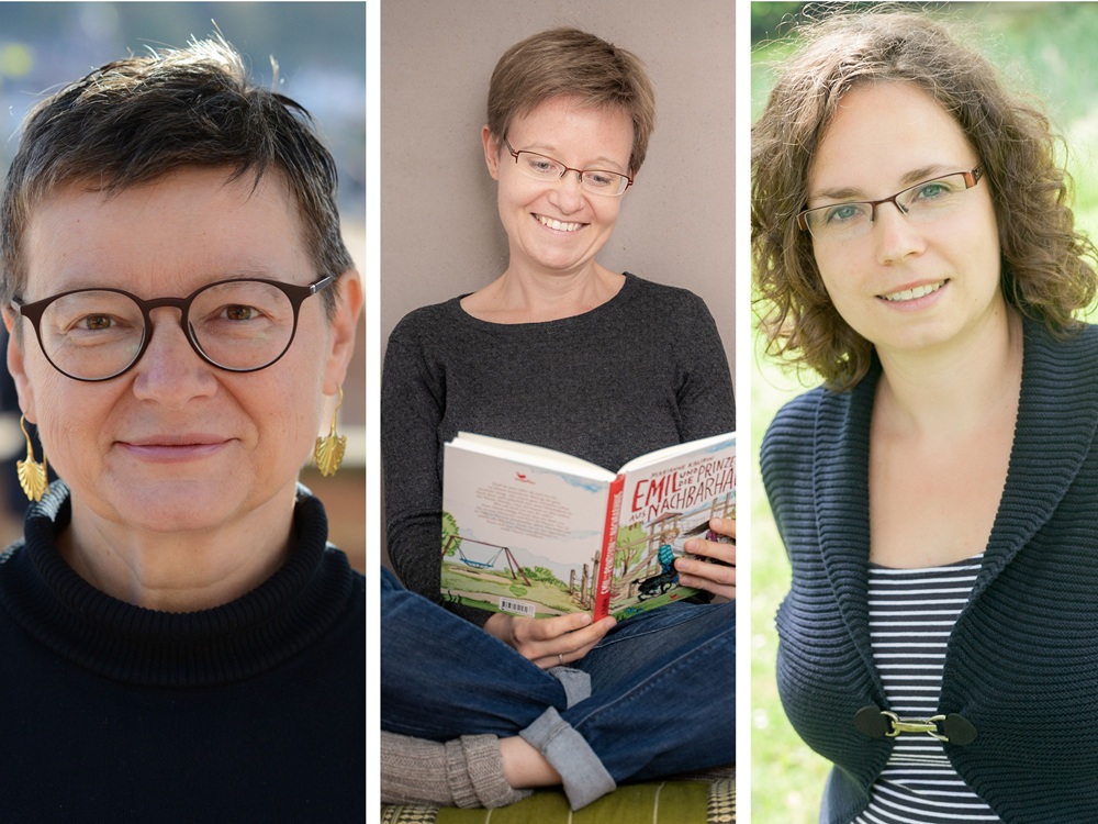 Fotos von drei Dozentinnen im Kurs "Kinder- und Jugendbücher lektorieren": Silvia Schröer, Meike Blatzheim und Maike Frie